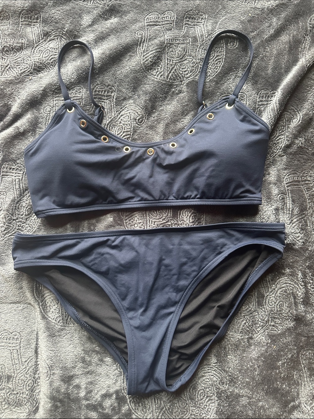 Women's Navy Eyelet Bikini Set Large
